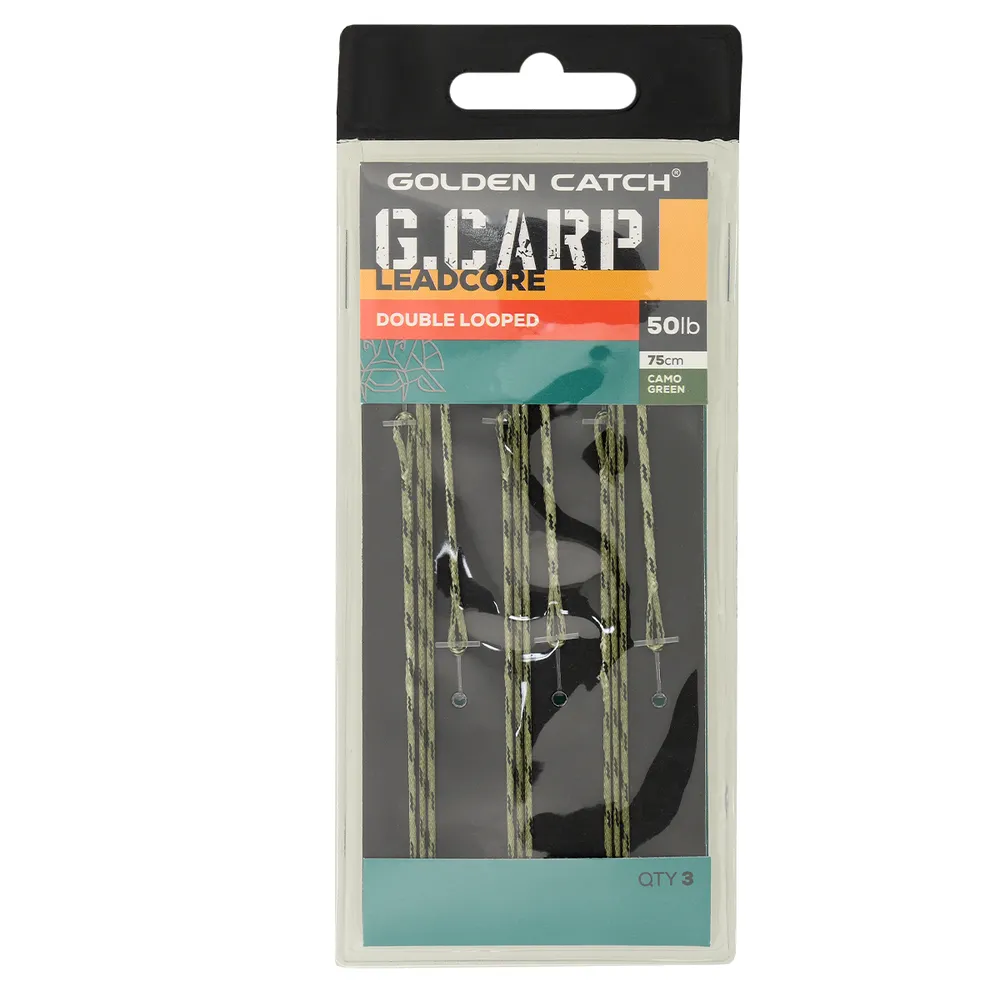 Оснащення коропове GC G.Carp Double Looped Leadcore 75см 50lb (3шт) Caмo Green