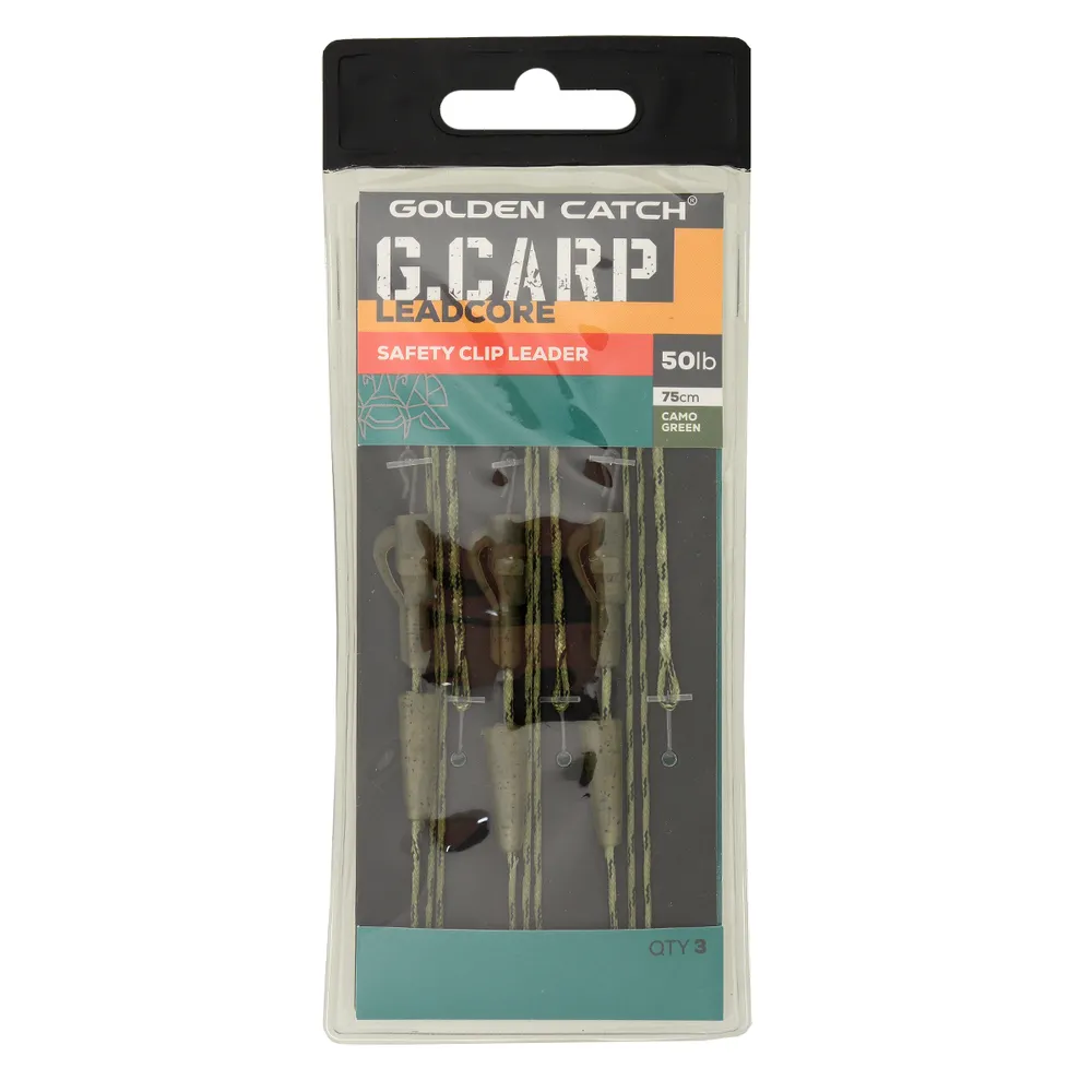 Оснащення коропове GC G.Carp Leadcore Safety Clip Leader 75см 50lb (3шт) Caмo Green